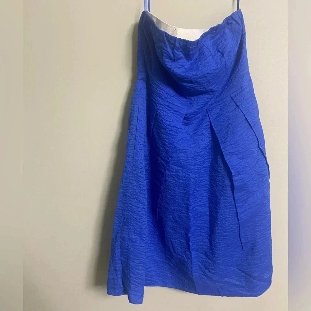 J.Crew Strapless Tube Fit & Flare Dress Size 8 Royal Blue Pleated Cotton NWT New